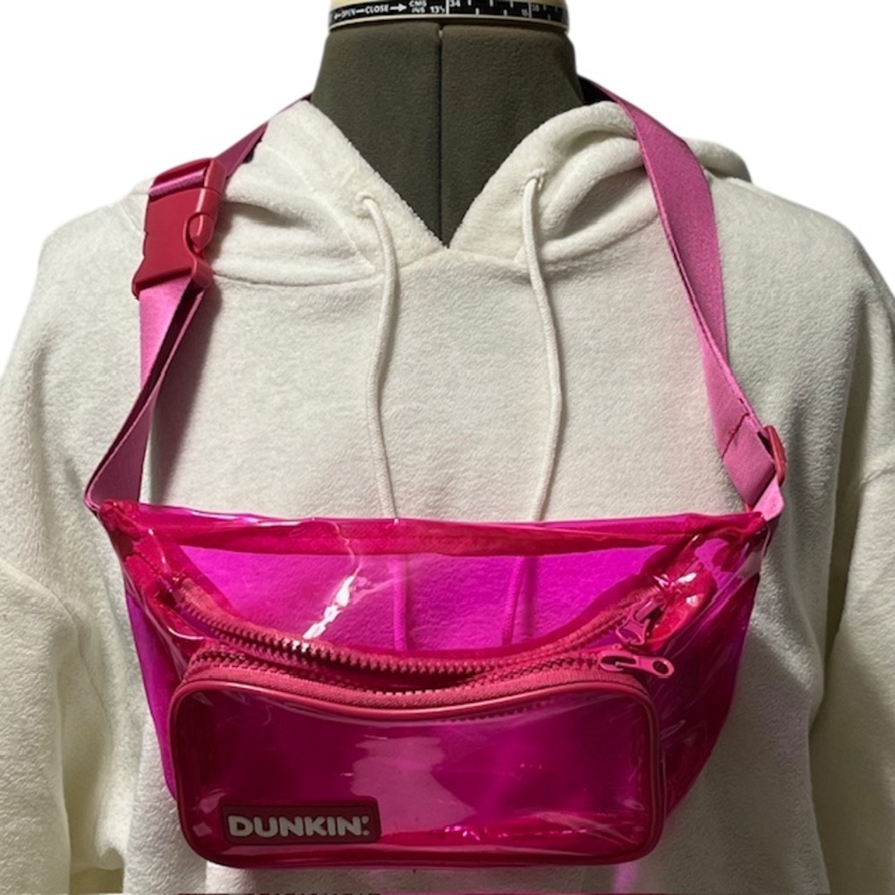 DUNKIN DONUTS (DD) Clear Neon Pink Vinyl Fanny Pack Bum Bag NWOT